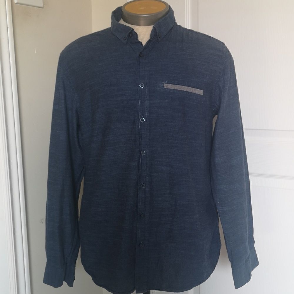Koton Men Slim Fit Button Down Casual Shirt XL Blue